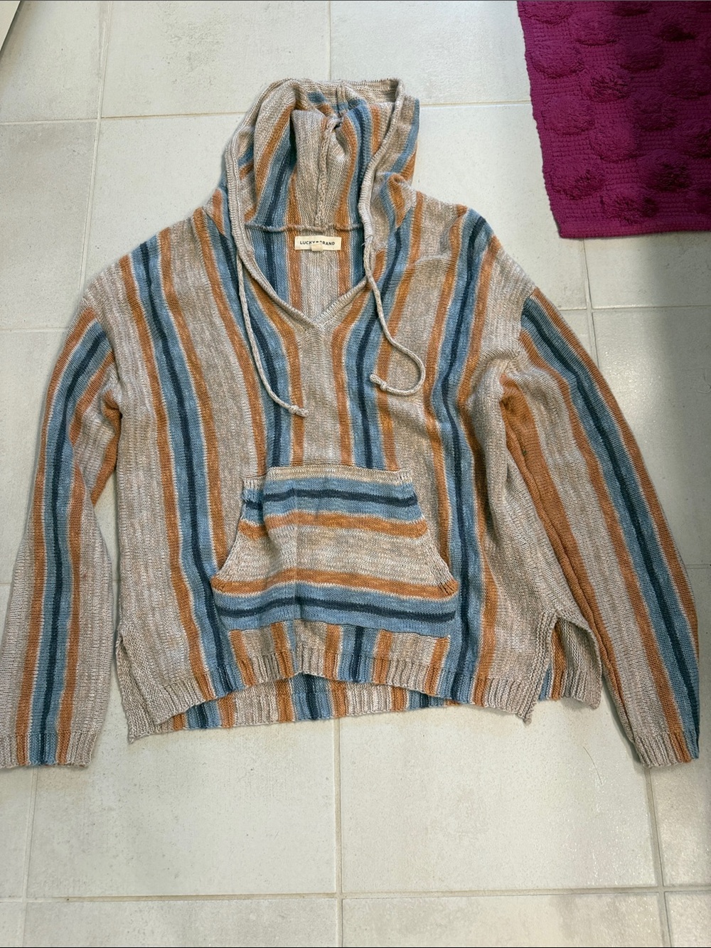 Lucky Brand Striped Hooded Lightweight Sweater